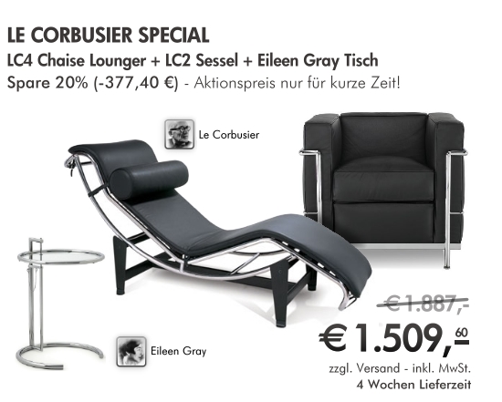 Bild von Le Corbusier LC2 + LC4 Chaiselongue + Adjustable Table by Eileen Green - THE SPECIAL