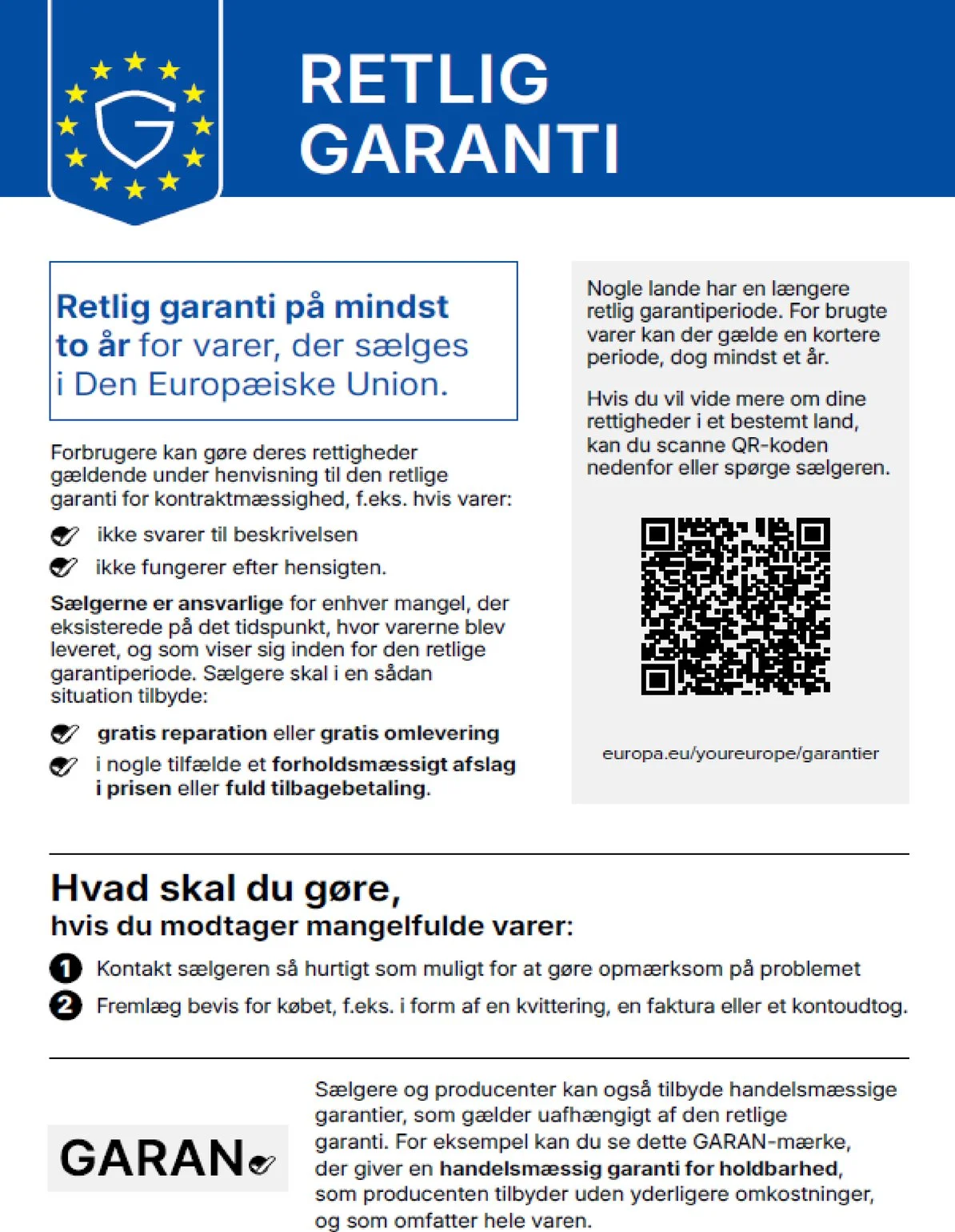 Harmonisierte Mitteilung über die gesetzliche Gewährleistung gemäß EU-Verordnung 2024/1960