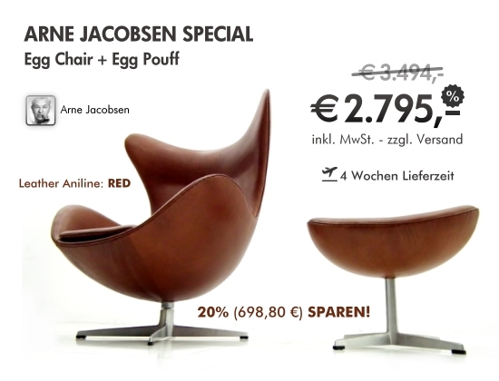 Afbeelding van Arne Jacobsen Egg Stoel + poef - DE BIJZONDERHEID