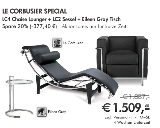 Obrázek Le Corbusier LC2 + LC4 Chaise longue + nastavitelný stůl od Eileen Green - SPECIÁL